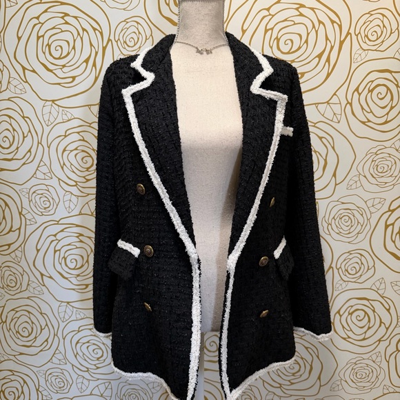 NWT Aqua Double-Breasted tweed Jacket with White Trim - Picture 3 of 6